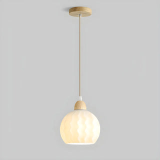 ZOWALA - Modern Glass Dome Walnut Pendant Light Image - 12
