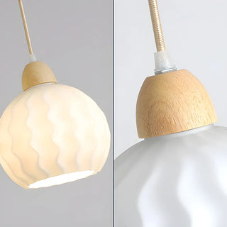 ZOWALA - Modern Glass Dome Walnut Pendant Light Image - 13