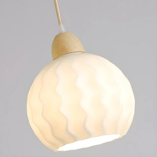 ZOWALA - Modern Glass Dome Walnut Pendant Light Image - 15