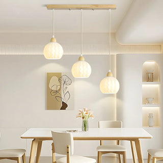 ZOWALA - Modern Glass Dome Walnut Pendant Light Image - 3