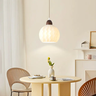 ZOWALA - Modern Glass Dome Walnut Pendant Light Image - 5