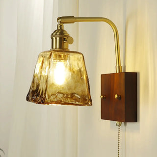 Amber Glass Walnut Wood Bell Pull String Wall Sconce Zawala Image - 1