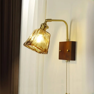 Amber Glass Walnut Wood Bell Pull String Wall Sconce Zawala Image - 2