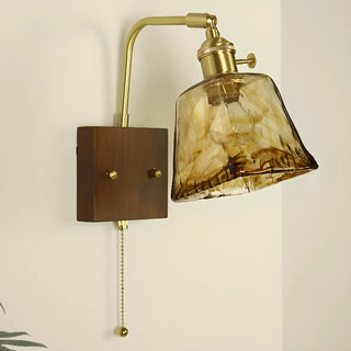 Amber Glass Walnut Wood Bell Pull String Wall Sconce Zawala Image - 3