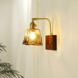 Amber Glass Walnut Wood Bell Pull String Wall Sconce Zawala Image - 4