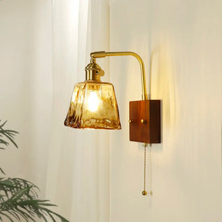 Amber Glass Walnut Wood Bell Pull String Wall Sconce Zawala Image - 5