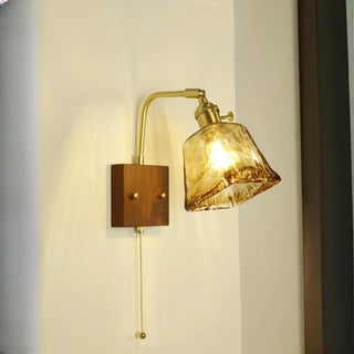 Amber Glass Walnut Wood Bell Pull String Wall Sconce Zawala Image - 6