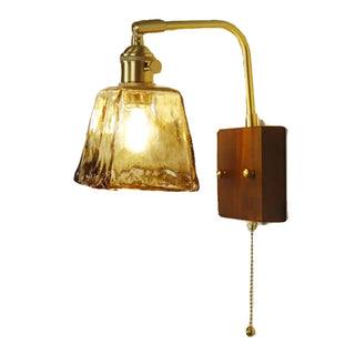 Amber Glass Walnut Wood Bell Pull String Wall Sconce Zawala Image - 7