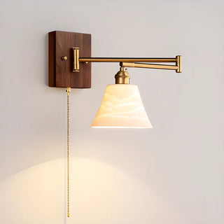 ZOWALA - Nordic Swing Arm Cone Ceramic Bedroom Walnut Wall Light Image - 1
