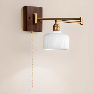 ZOWALA - Nordic Swing Arm Cone Ceramic Bedroom Walnut Wall Light Image - 10