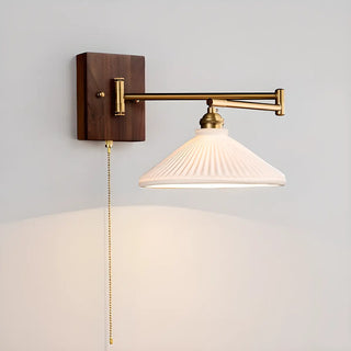 ZOWALA - Nordic Swing Arm Cone Ceramic Bedroom Walnut Wall Light Image - 11