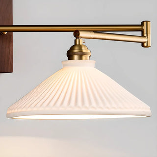 ZOWALA - Nordic Swing Arm Cone Ceramic Bedroom Walnut Wall Light Image - 14