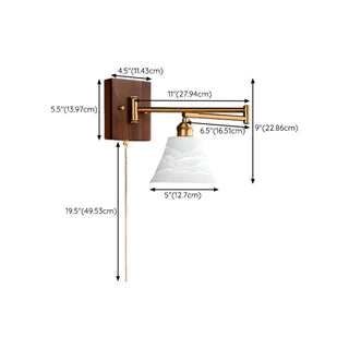 ZOWALA - Nordic Swing Arm Cone Ceramic Bedroom Walnut Wall Light Image - 16
