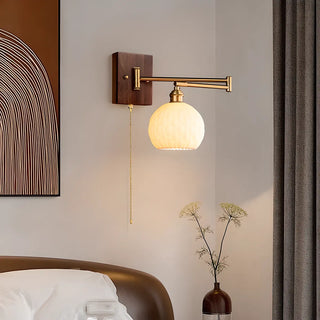 ZOWALA - Nordic Swing Arm Cone Ceramic Bedroom Walnut Wall Light Image - 2