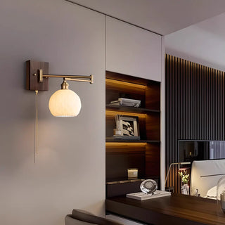 ZOWALA - Nordic Swing Arm Cone Ceramic Bedroom Walnut Wall Light Image - 3