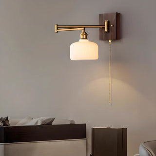 ZOWALA - Nordic Swing Arm Cone Ceramic Bedroom Walnut Wall Light Image - 4