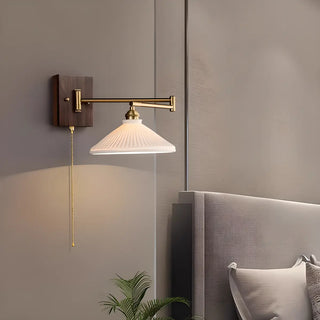ZOWALA - Nordic Swing Arm Cone Ceramic Bedroom Walnut Wall Light Image - 5