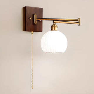 ZOWALA - Nordic Swing Arm Cone Ceramic Bedroom Walnut Wall Light Image - 6