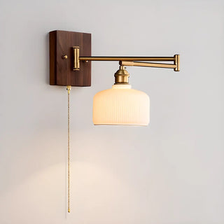 ZOWALA - Nordic Swing Arm Cone Ceramic Bedroom Walnut Wall Light Image - 7