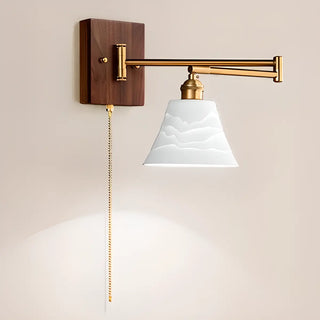 ZOWALA - Nordic Swing Arm Cone Ceramic Bedroom Walnut Wall Light Image - 8