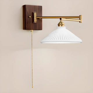 ZOWALA - Nordic Swing Arm Cone Ceramic Bedroom Walnut Wall Light Image - 9