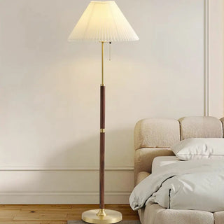 Pleated Shade Walnut Metal LED Modern Floor Lamp Zawala Image - 2