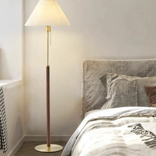 Pleated Shade Walnut Metal LED Modern Floor Lamp Zawala Image - 3