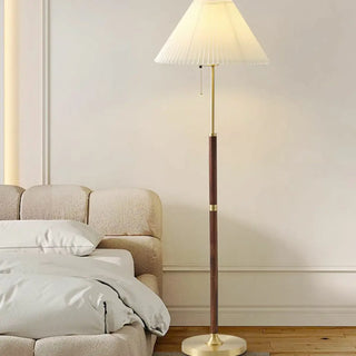 Pleated Shade Walnut Metal LED Modern Floor Lamp Zawala Image - 5
