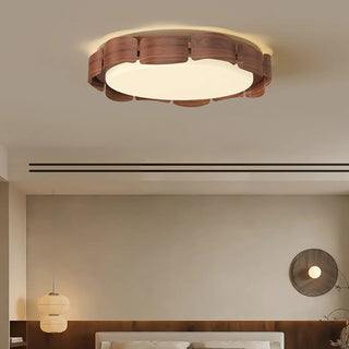 ZOWALA - Walnut Metal Petal Round LED Flush Mount Light Image - 1