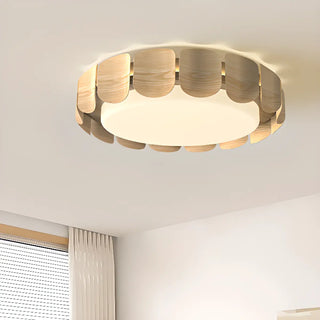 ZOWALA - Walnut Metal Petal Round LED Flush Mount Light Image - 2