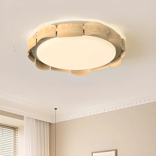 ZOWALA - Walnut Metal Petal Round LED Flush Mount Light Image - 3