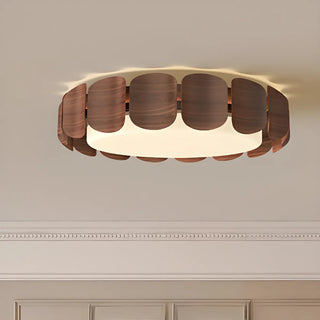 ZOWALA - Walnut Metal Petal Round LED Flush Mount Light Image - 4
