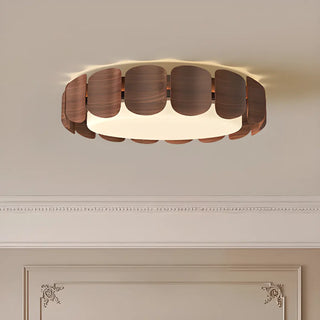 ZOWALA - Walnut Metal Petal Round LED Flush Mount Light Image - 5