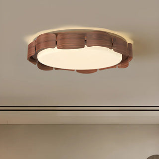 ZOWALA - Walnut Metal Petal Round LED Flush Mount Light Image - 6