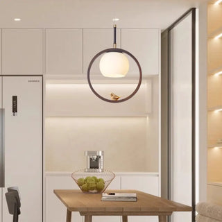 Modern Dining Room Walnut Circular Bird Pendant Light Zawala Image - 1