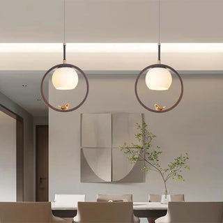 Modern Dining Room Walnut Circular Bird Pendant Light Zawala Image - 2