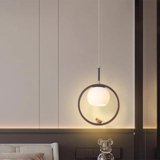 Modern Dining Room Walnut Circular Bird Pendant Light Zawala Image - 4