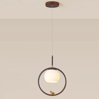 Modern Dining Room Walnut Circular Bird Pendant Light Zawala Image - 6