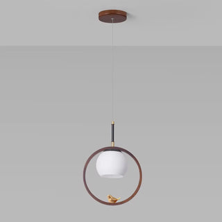 Modern Dining Room Walnut Circular Bird Pendant Light Zawala Image - 7
