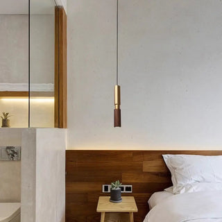 ZOWALA - Modern Walnut Solid Wood Bedroom Cylinder Pendant Light Image - 1
