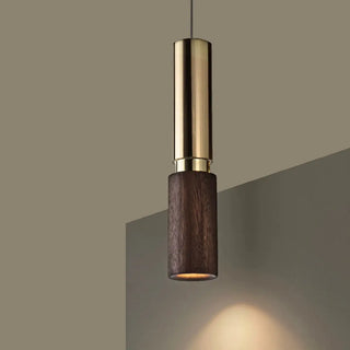 ZOWALA - Modern Walnut Solid Wood Bedroom Cylinder Pendant Light Image - 2