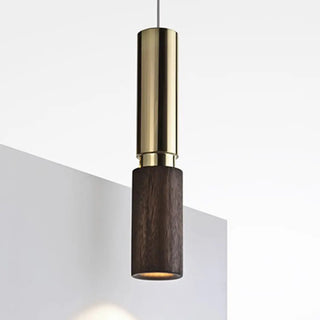 ZOWALA - Modern Walnut Solid Wood Bedroom Cylinder Pendant Light Image - 3