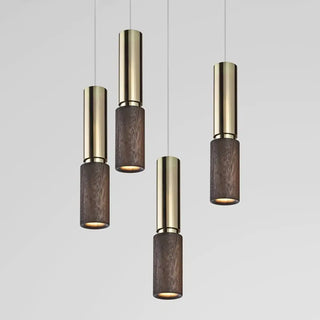 ZOWALA - Modern Walnut Solid Wood Bedroom Cylinder Pendant Light Image - 6