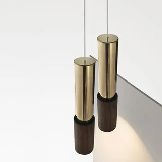 ZOWALA - Modern Walnut Solid Wood Bedroom Cylinder Pendant Light Image - 7