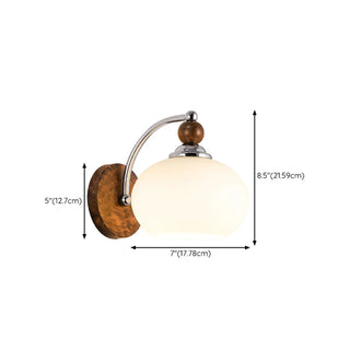 Walnut Wood Drum White Frosted Glass Wall Sconce Zawala #size