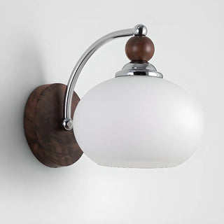 Walnut Wood Drum White Frosted Glass Wall Sconce Zawala Image - 3