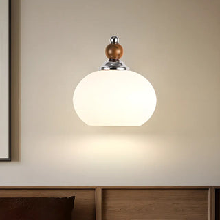 Walnut Wood Drum White Frosted Glass Wall Sconce Zawala Image - 4