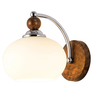 Walnut Wood Drum White Frosted Glass Wall Sconce Zawala Image - 6