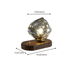 Artistic Amber Glass Shade Natural Wood Base Table Lamp Zawala Image - 12