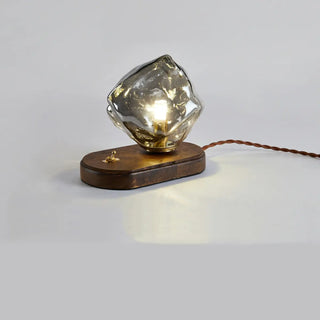 Artistic Amber Glass Shade Natural Wood Base Table Lamp Zawala Image - 5